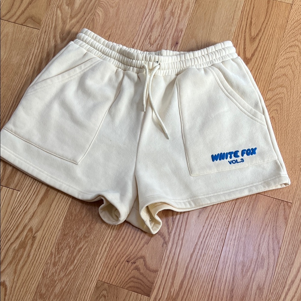White Fox vol 3 light butter yellow lounge shorts in medium.